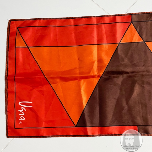 Vera Neumann Silk Scarf Shawl Stole Orange Brown Geometric Print Vintage - Picture 3 of 10